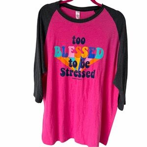 Simply Southern “Too Blessed to be Stressed” Raglan Tee XXL Pink Gray NWT
